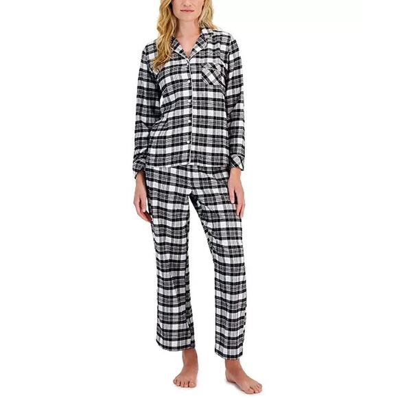 Charter Club 2-Pc. Cotton Flannel Printed Pajamas Set, Pink Plaid, Size M 0139 - Picture 1 of 3
